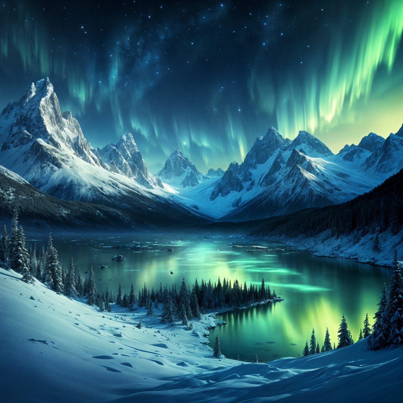 Majestic Polar Light Over Winter Landscape