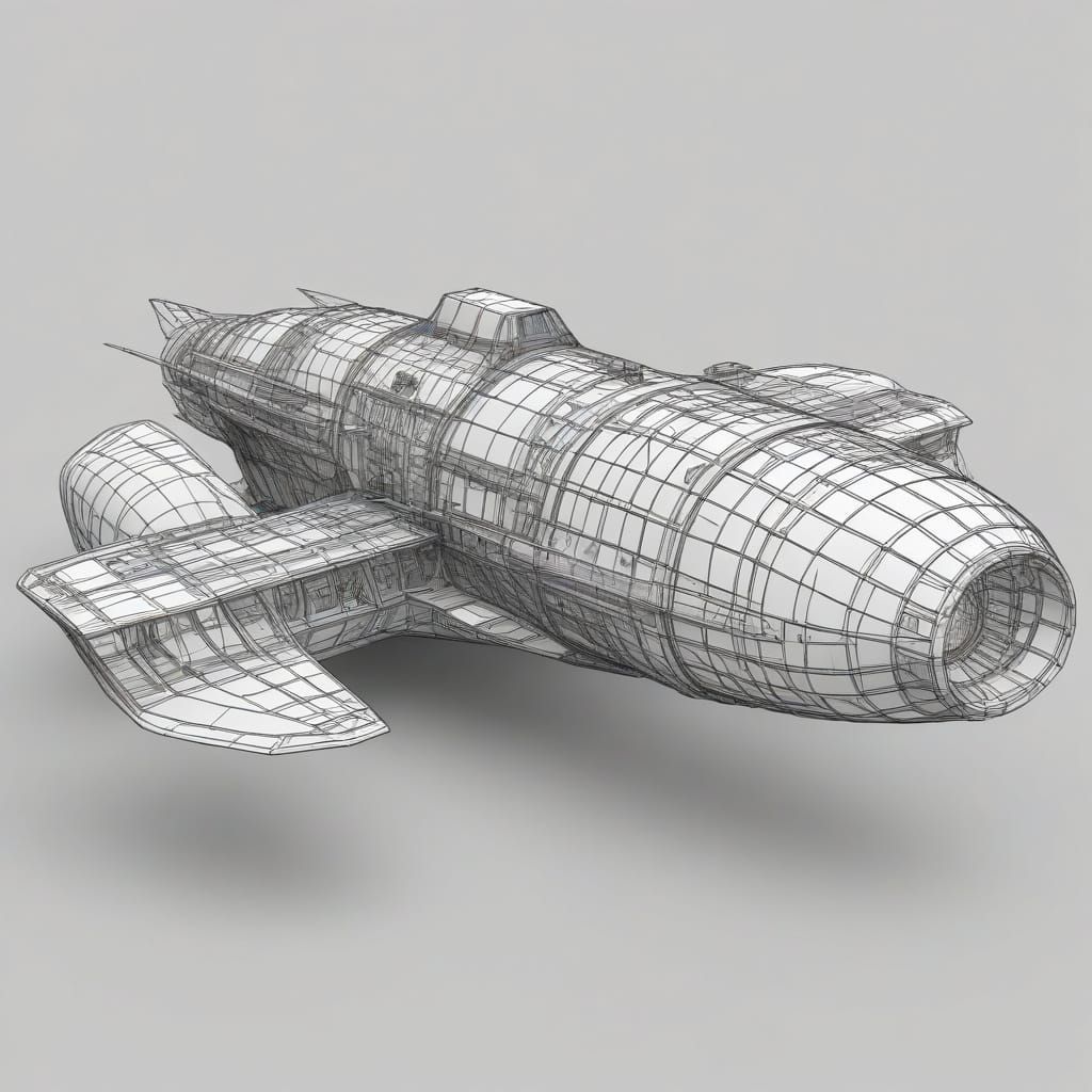 Wireframe Babylon 5 Inspired Spaceship Rendering