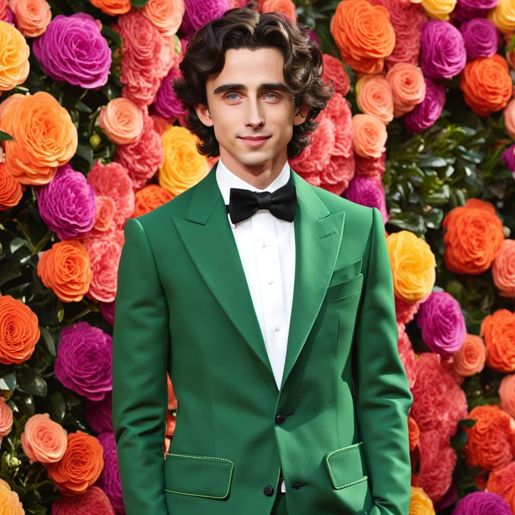 Timothee Chalamet with an Oompa Loompa