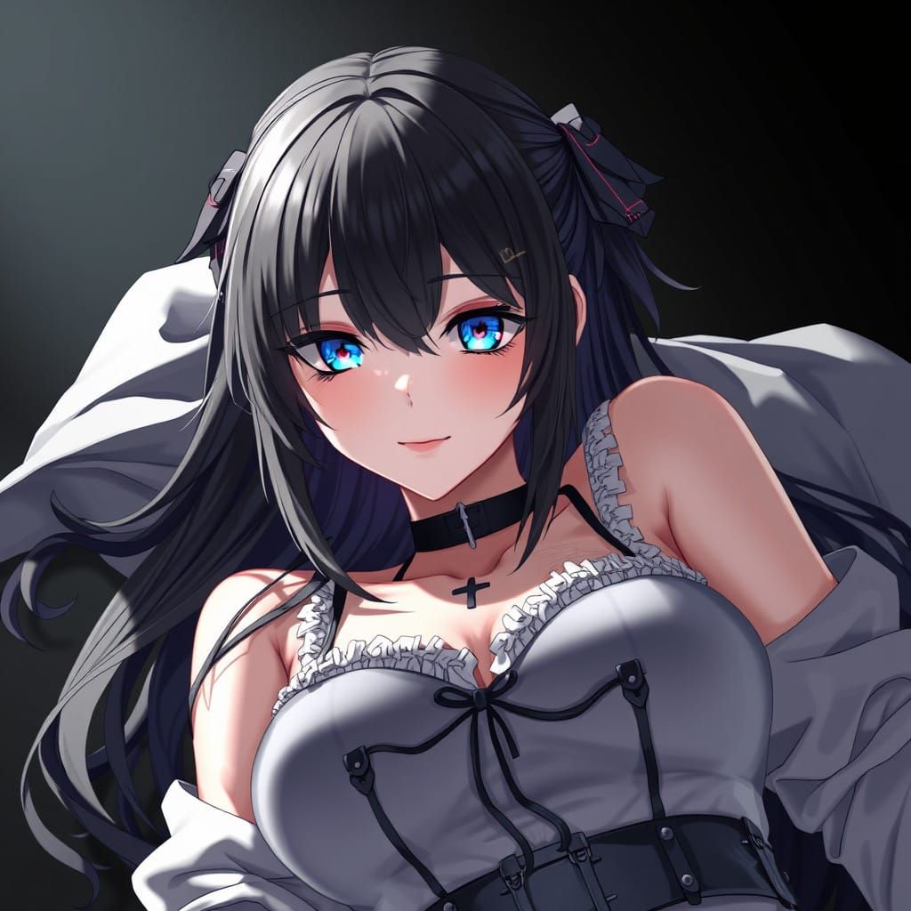 Attractive Young Woman with Dark Hair in Leather Bands