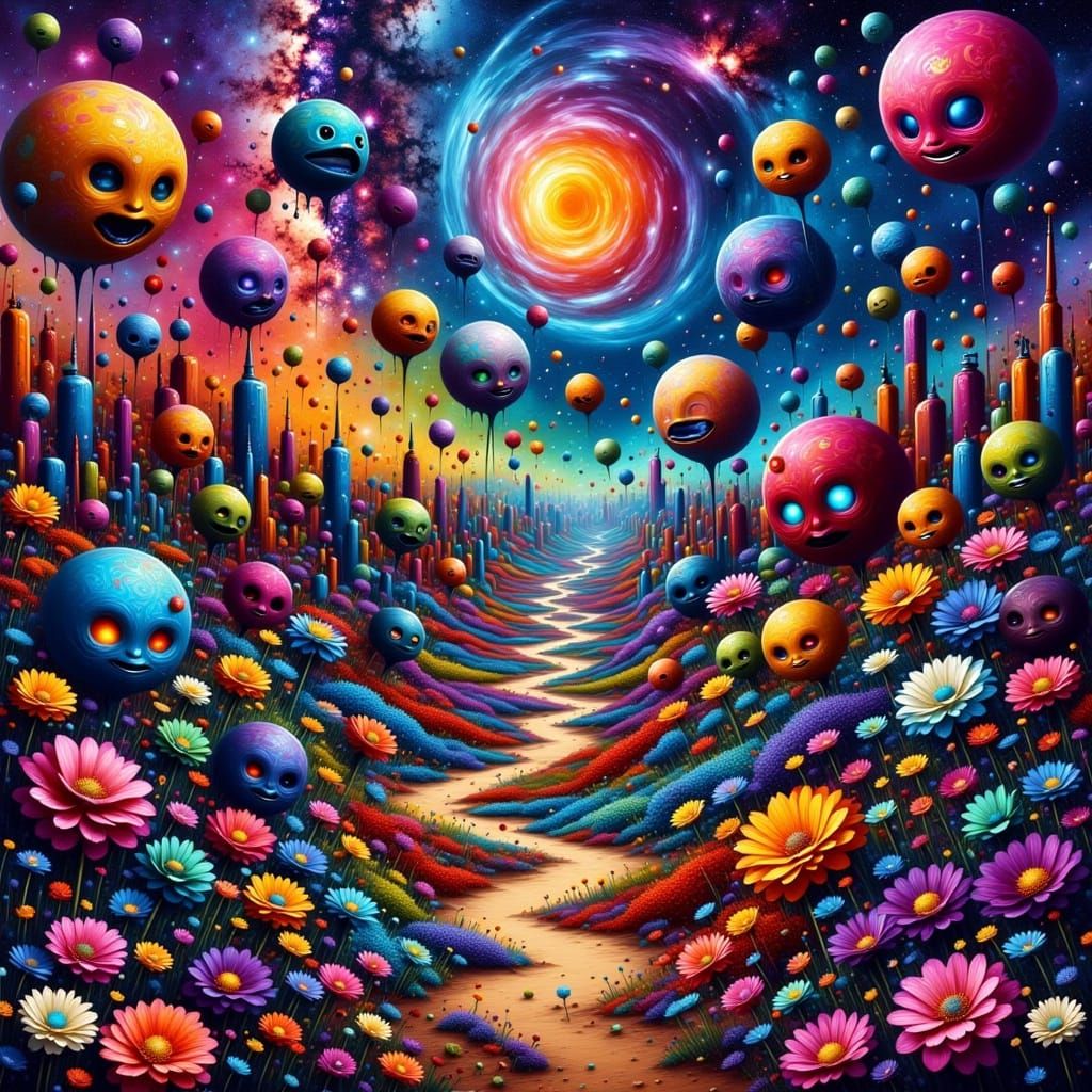 Gestural Abstraction Cityscape with Alien Figures