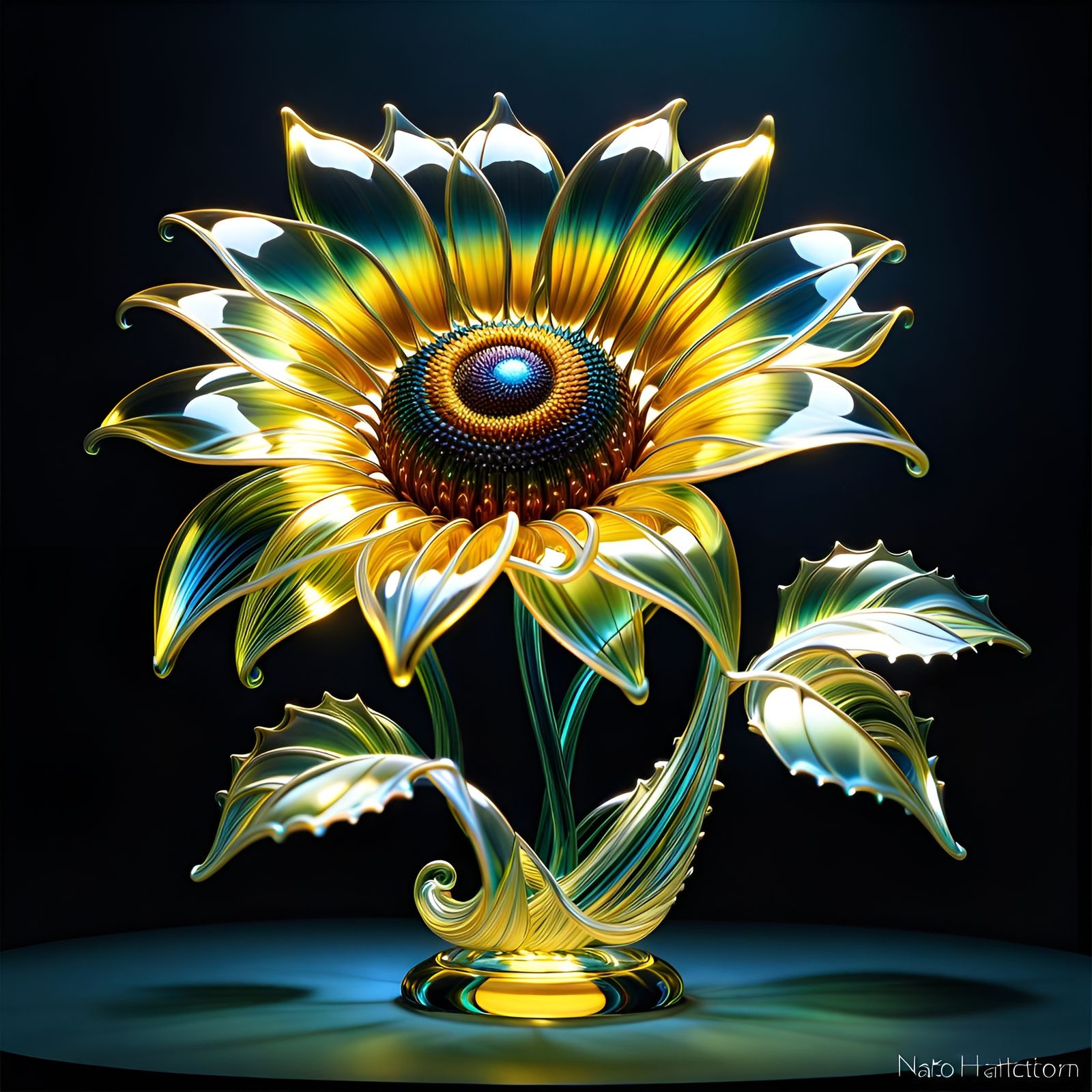 Three-Dimensional Glass Sunflower