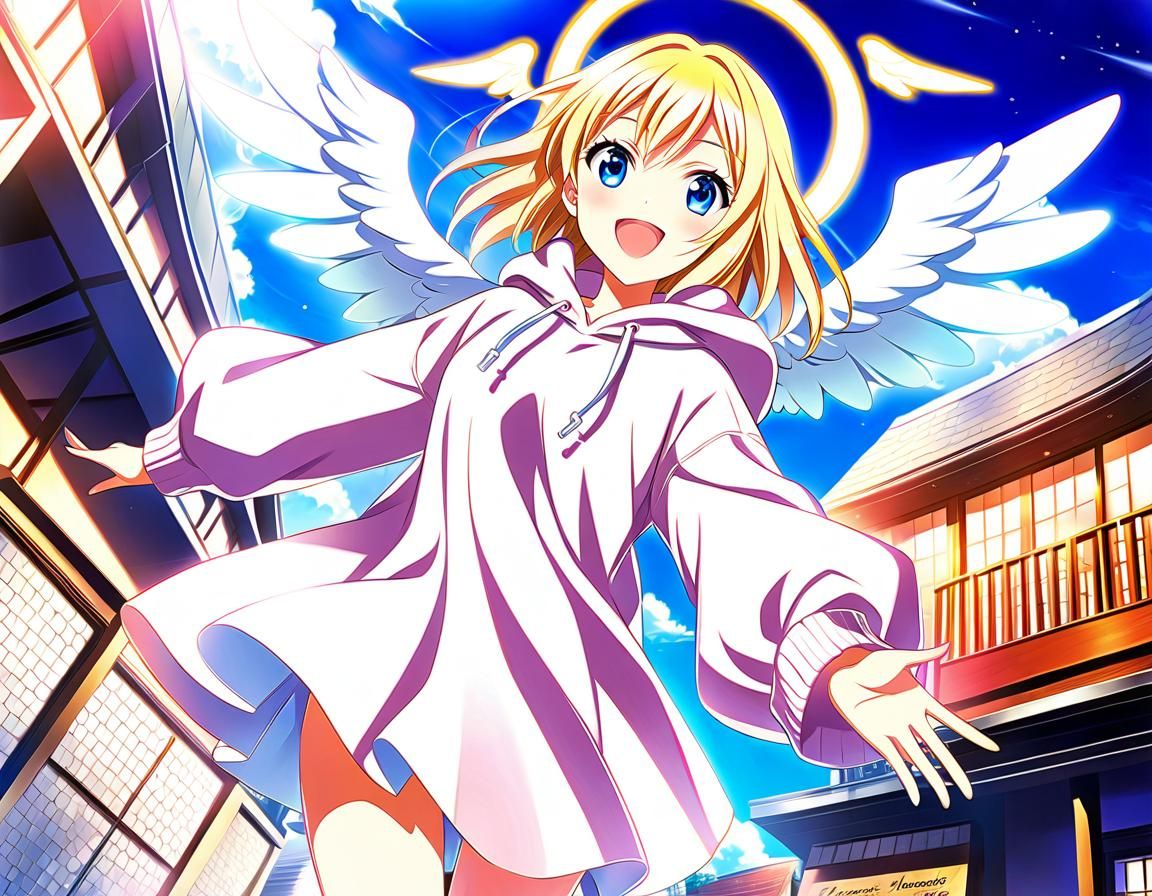 Anime Angel with Nekomimi Hoodie Dress