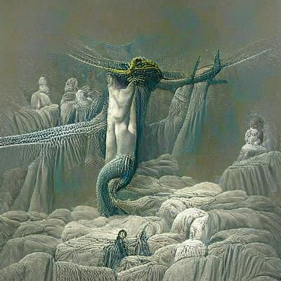 Crucifixion of Serpent God in Doré Style