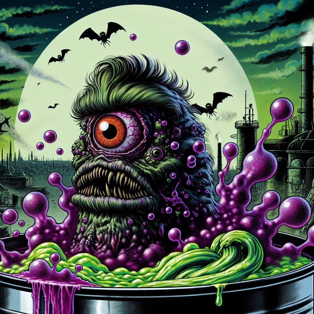 Oozing Monster Emerging from Toxic Waste in Gothic Style