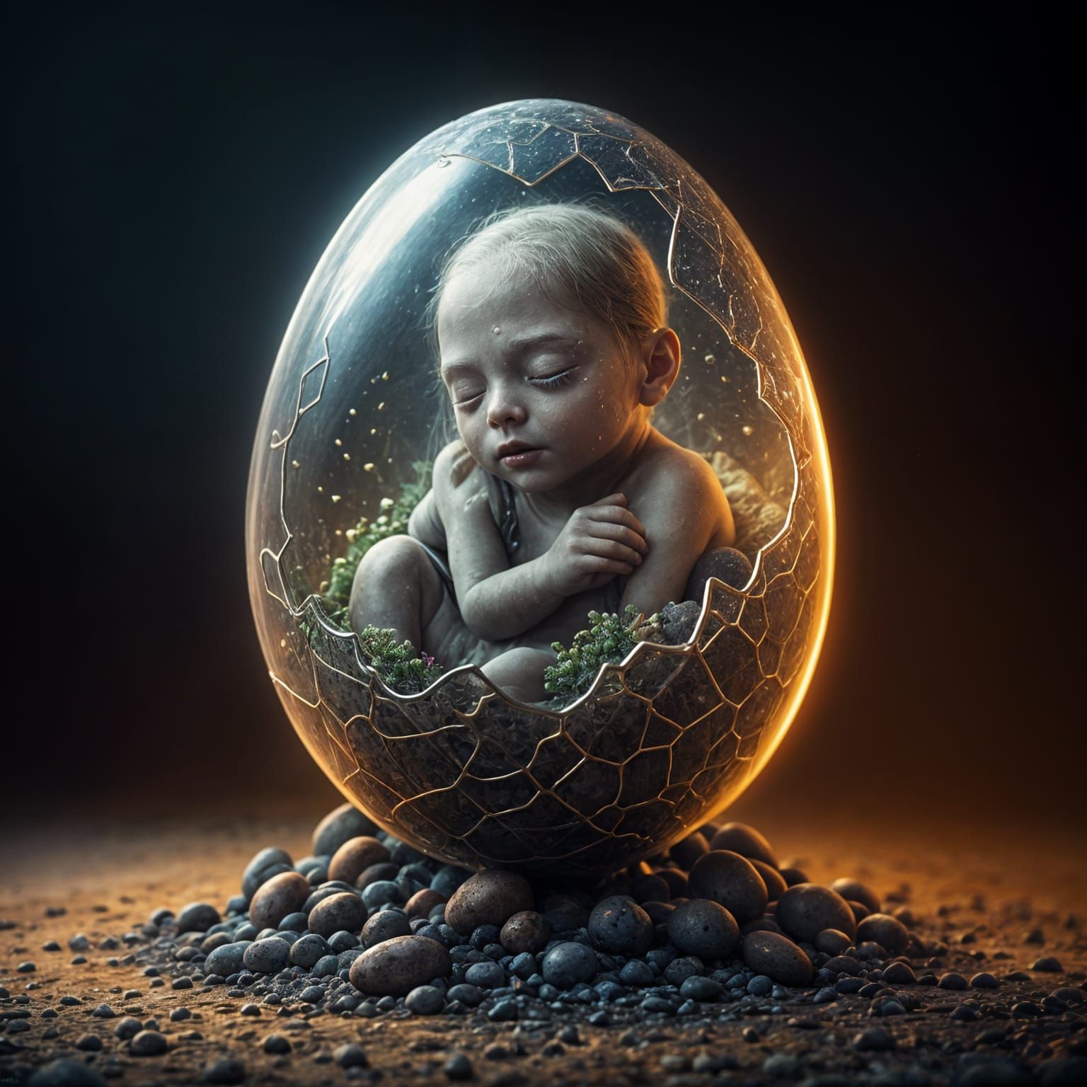 Sleeping Zombie Baby in Glass Egg