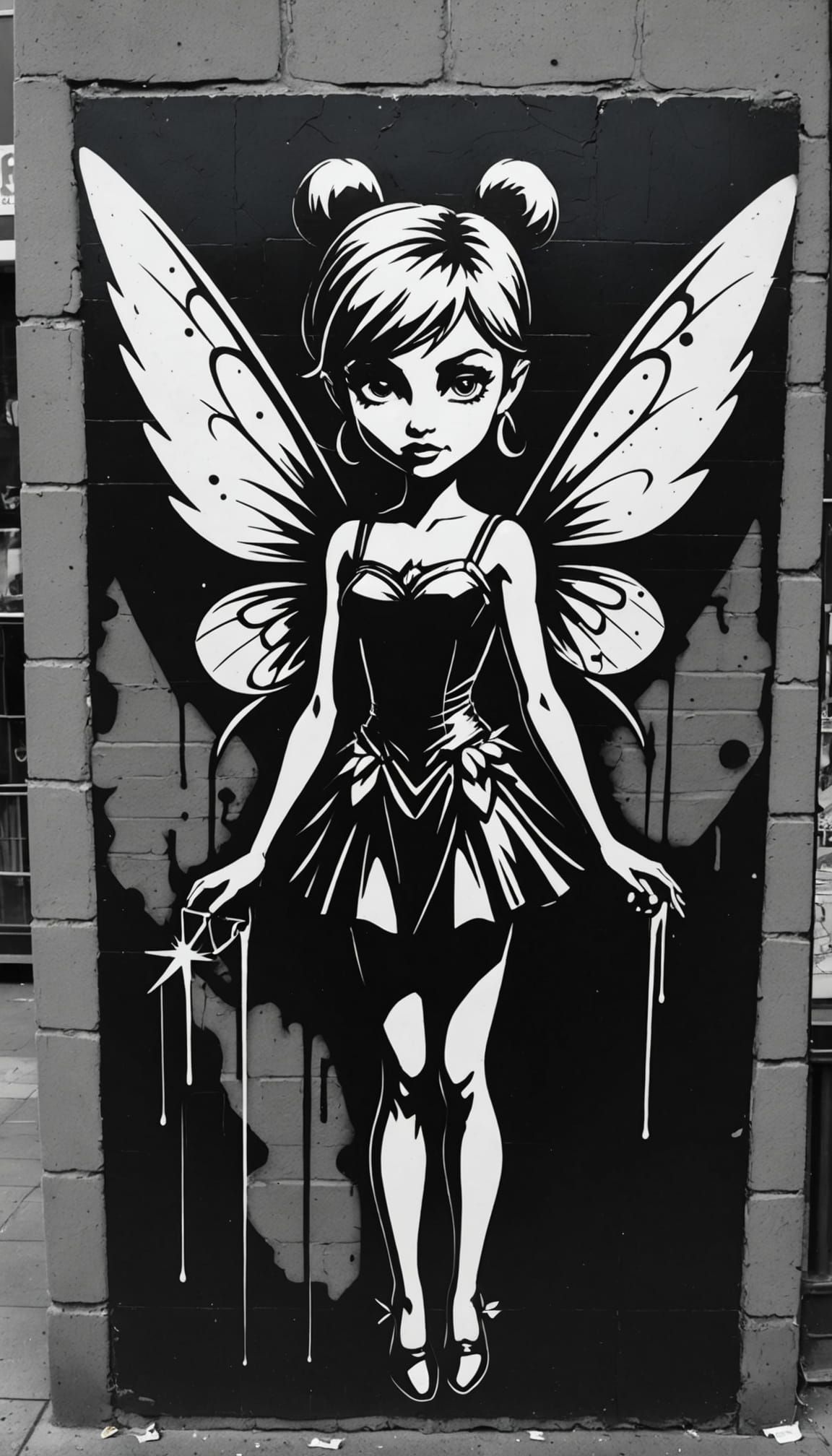 Dark Urban Graffiti Tinkerbell in Noir Style