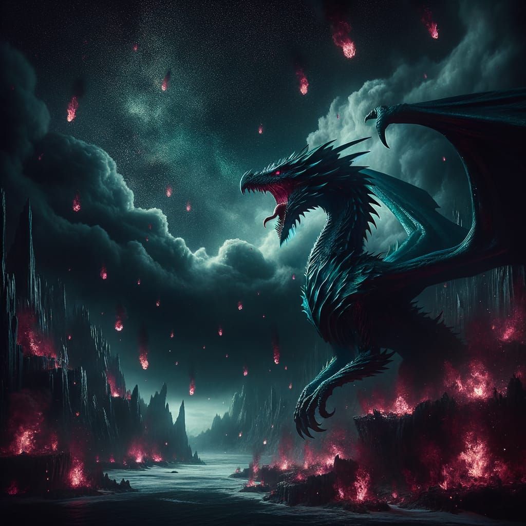 Dark Fantasy Dragon Roars into a Fiery Inferno