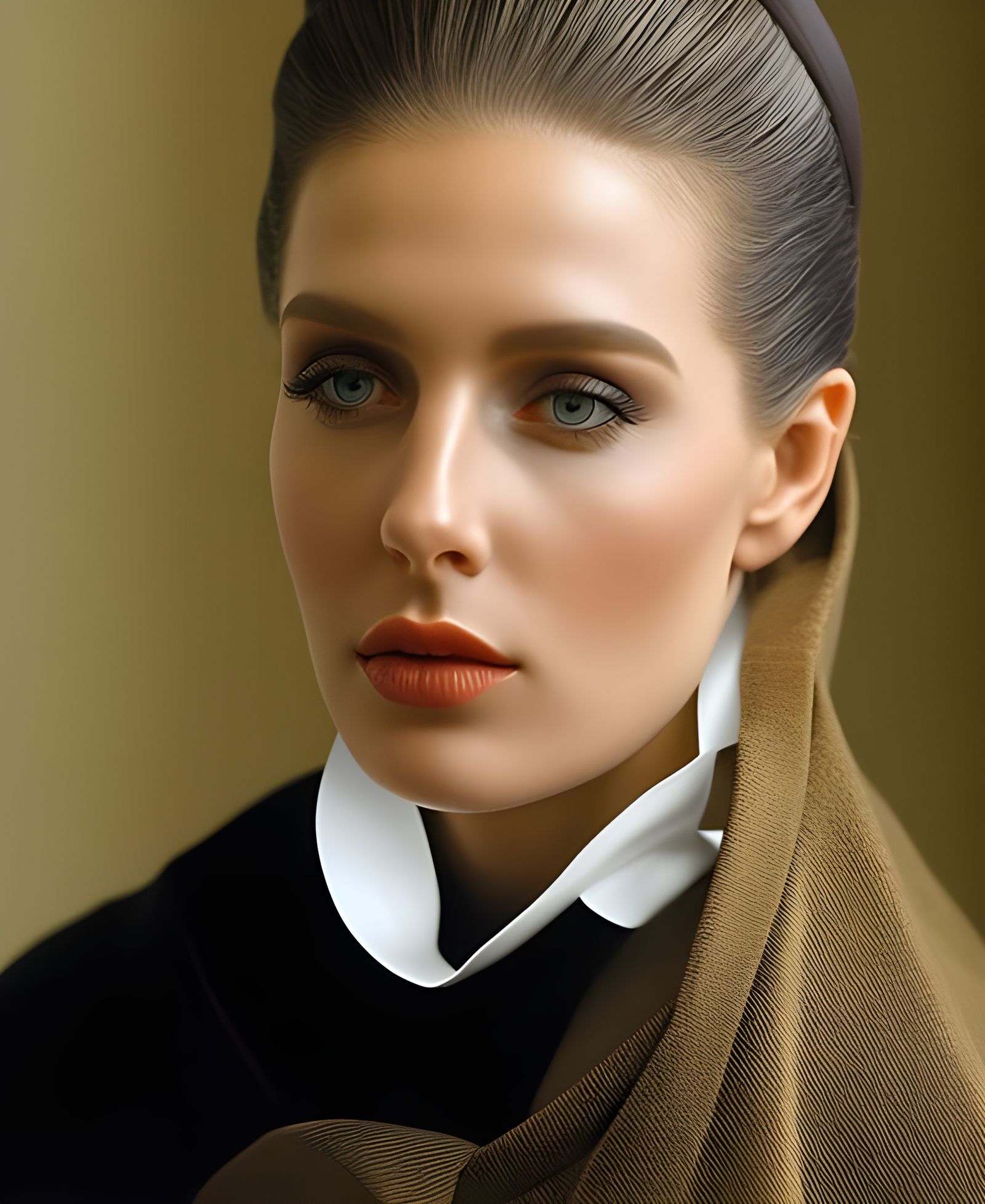 Photorealistic Woman in London Cafe, Masterpiece Portrait