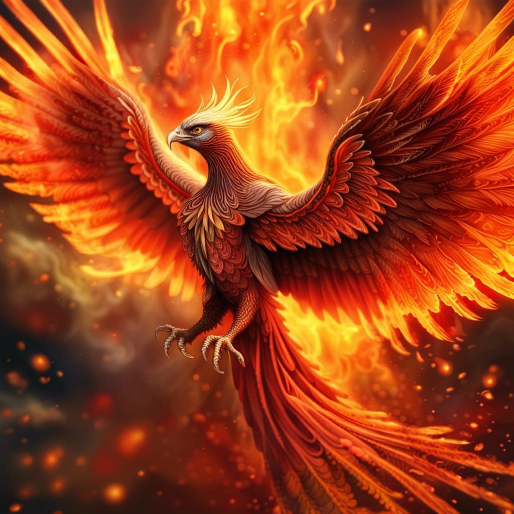 Stunning Fiery Phoenix in Flight: Digital Art