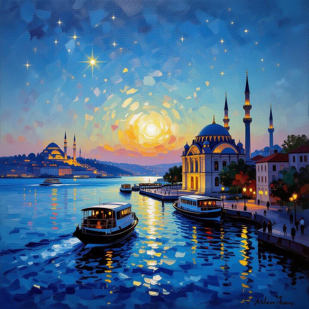 Bosphorus Istanbul at Evening in Impressionist Style