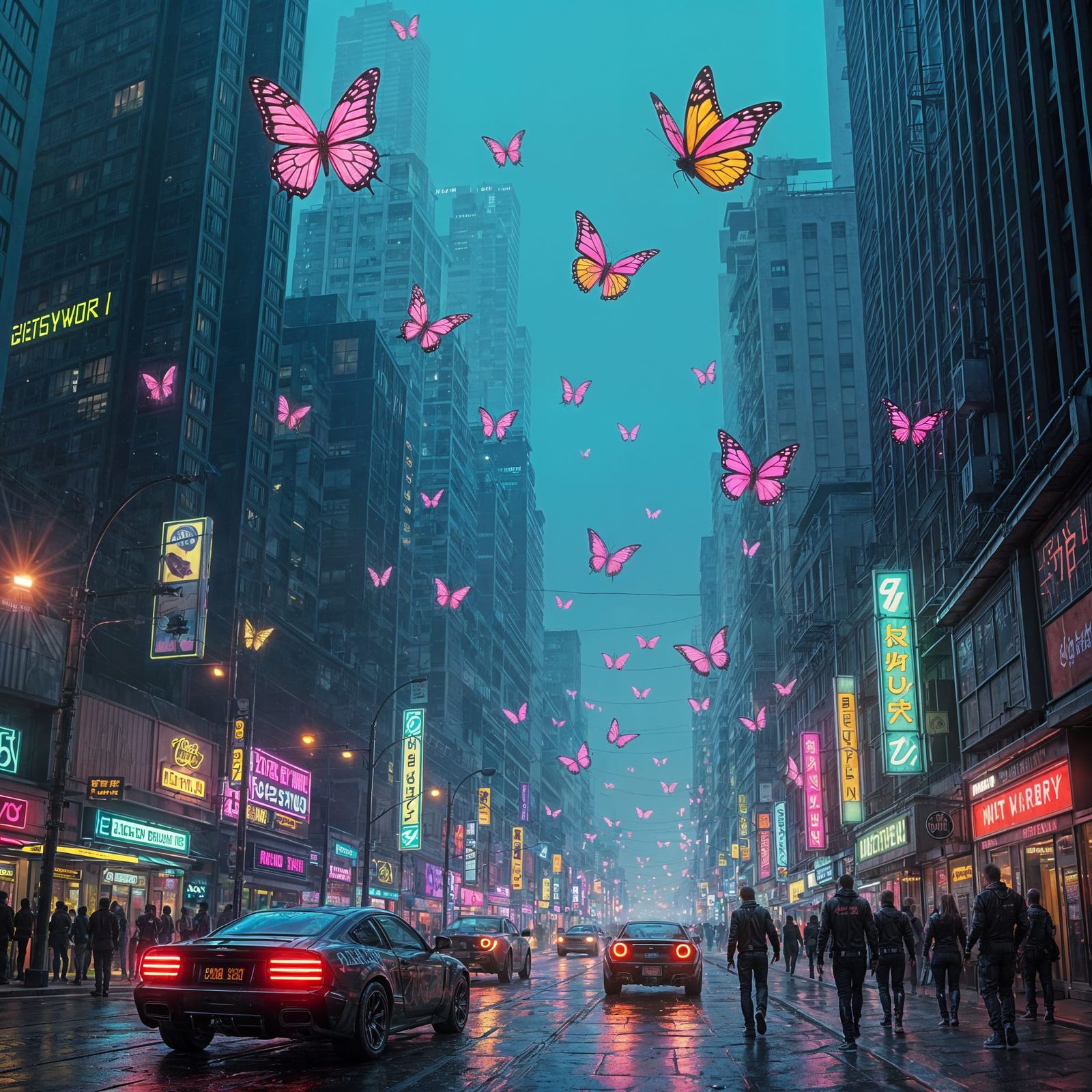 Neon Electric Butterflies in Cyberpunk Style