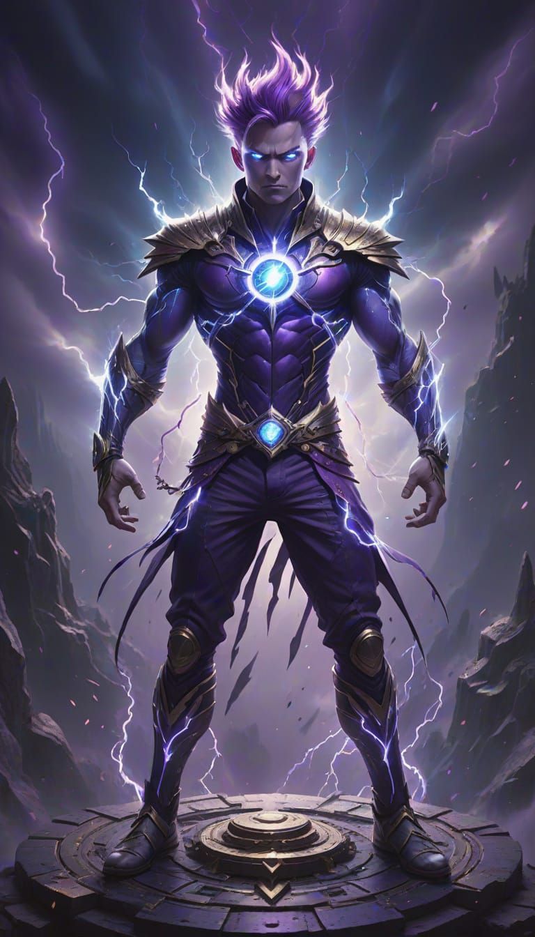 Fierce Fantasy Creature with Spiky Purple Hair and Wings