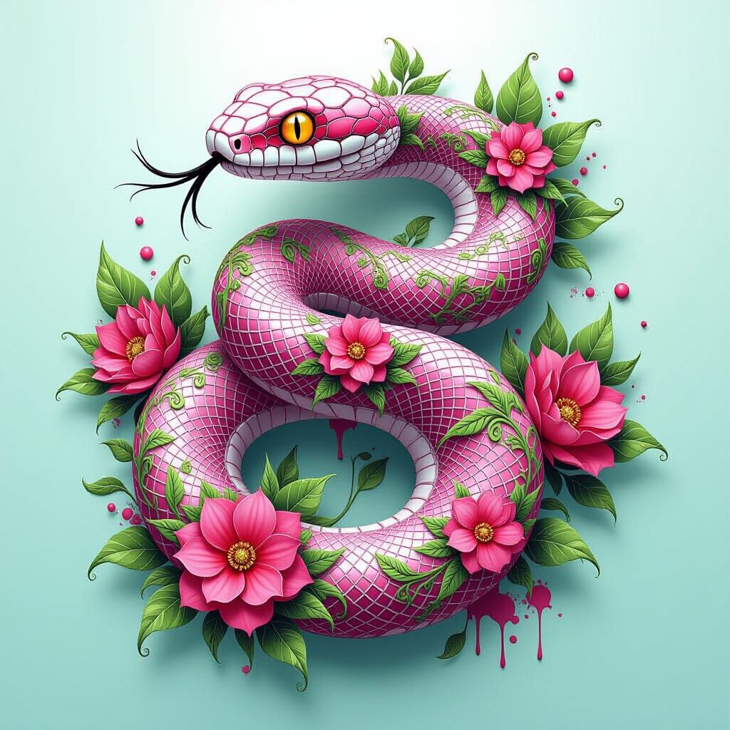 Vibrant Floral Lacework Snake in Graffiti Style