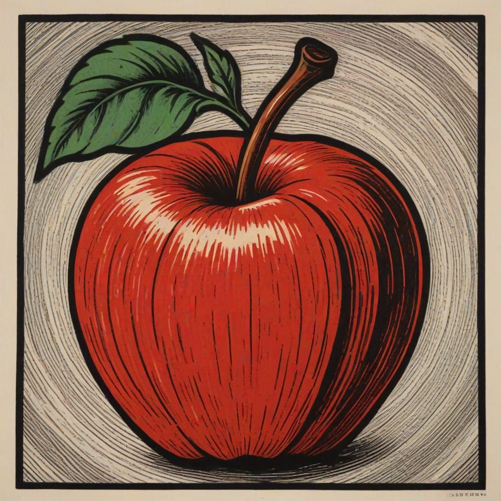 WPA Woodcut of a Vibrant Apple