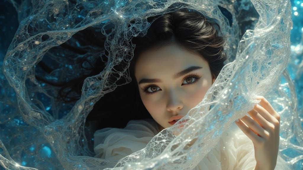 Mystical Woman Through Iridescent Veil