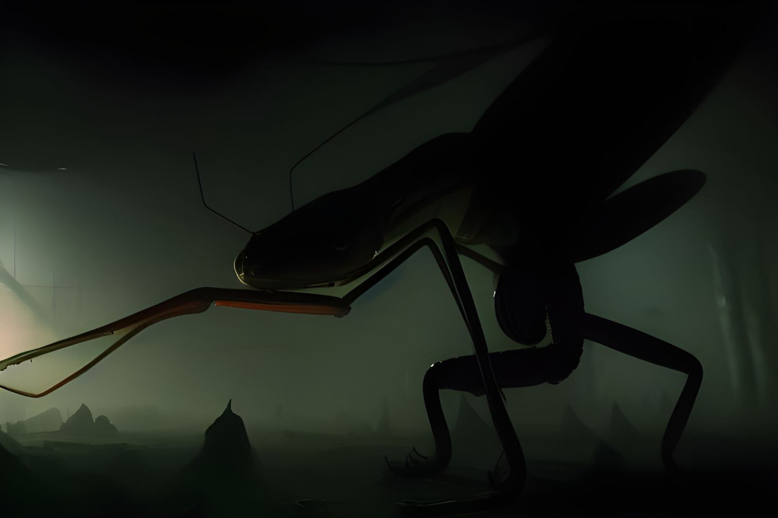 Giant Praying Mantis in Dark Fantasy Style
