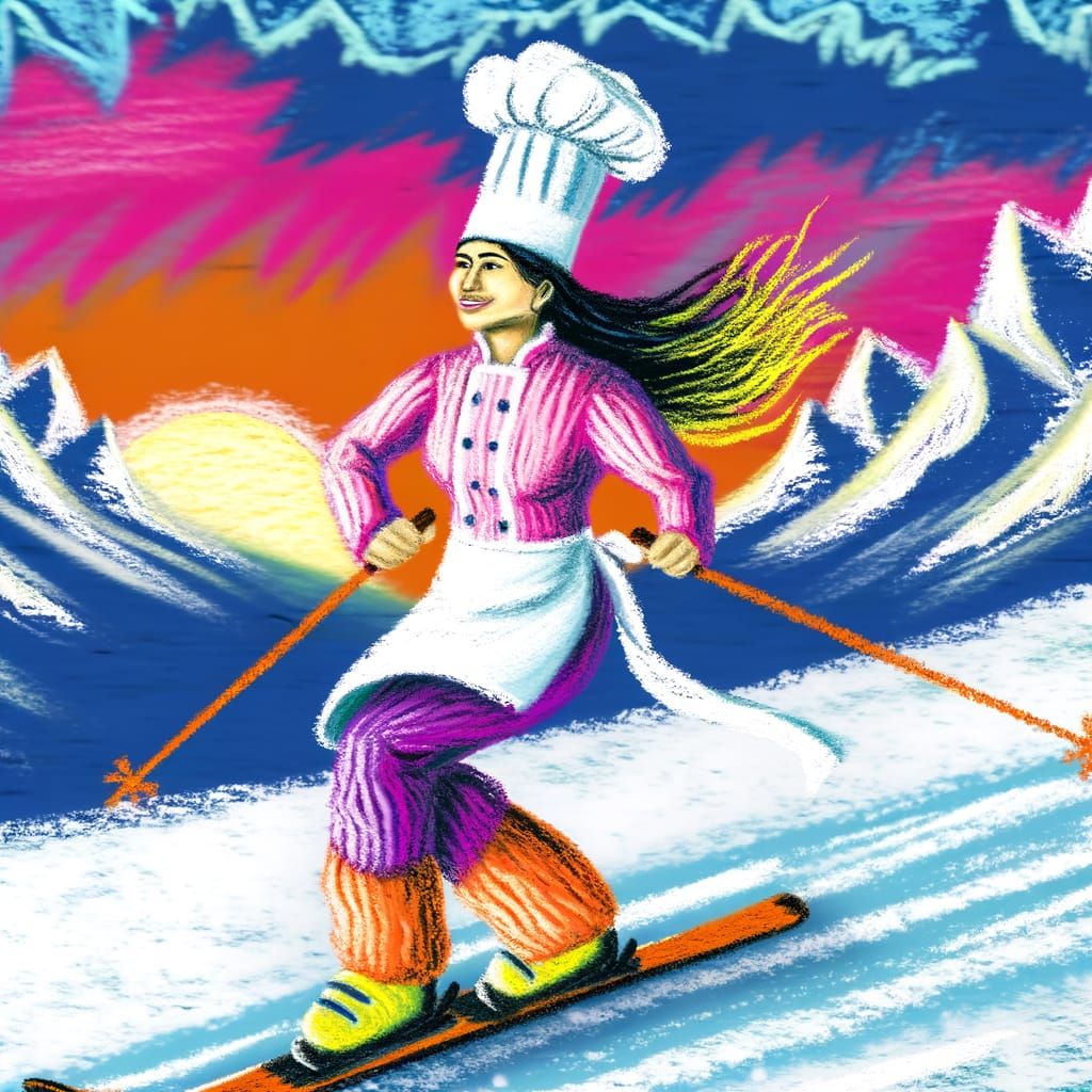 Hispanic Chef Skiing at Sunset in Blue Ridge Mountains