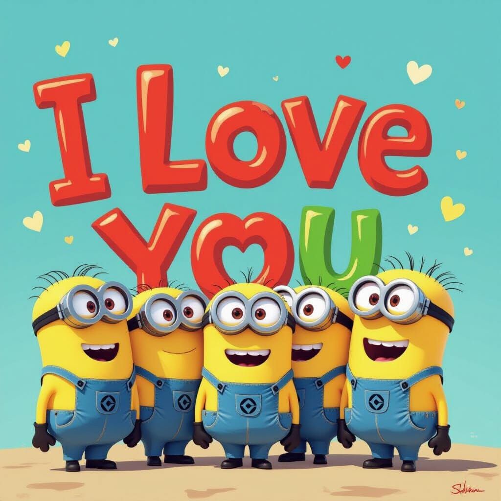 Minions Form "I Love You" in Playful Cartoon Style