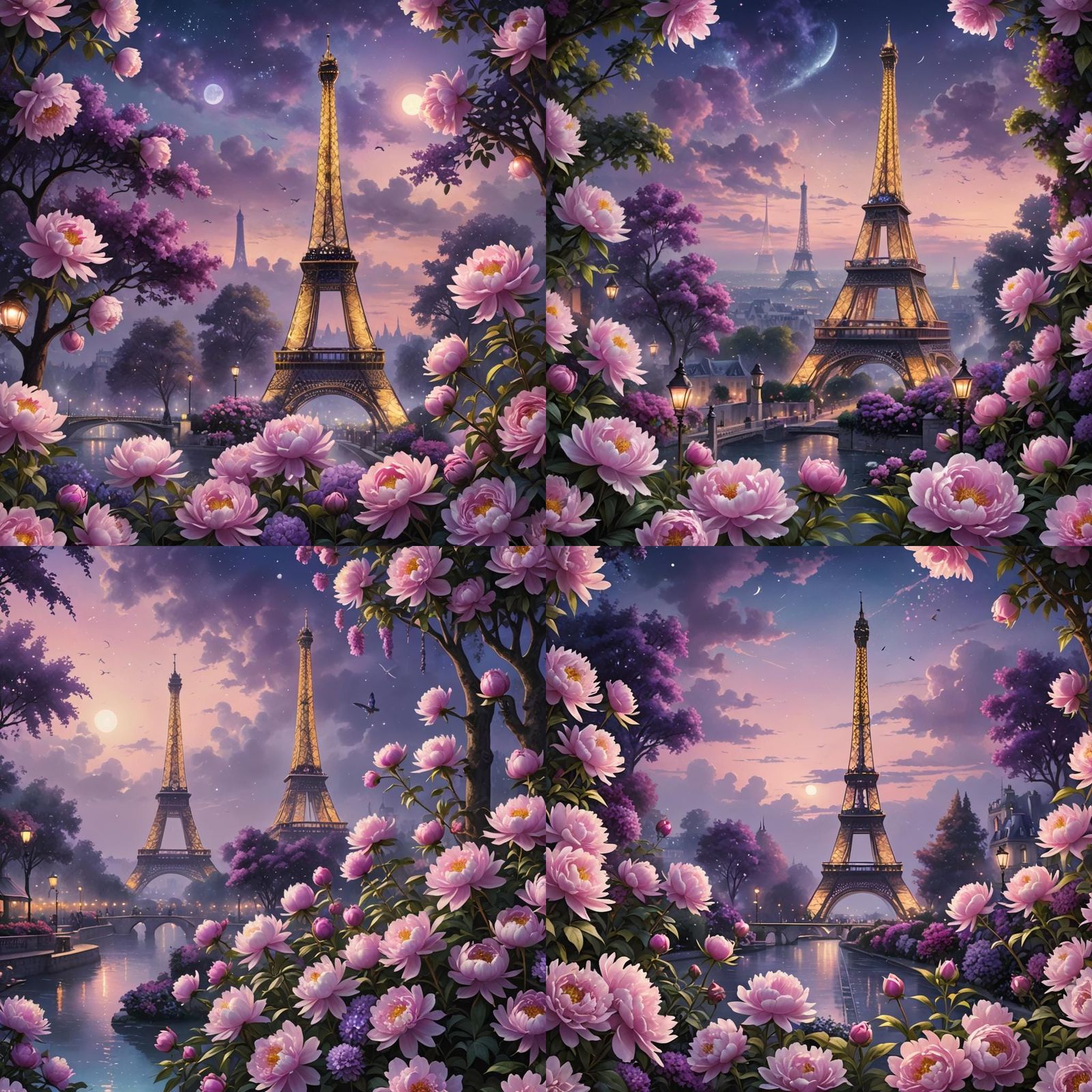 Paris Summer Scene with Peonies in Fantasy Style