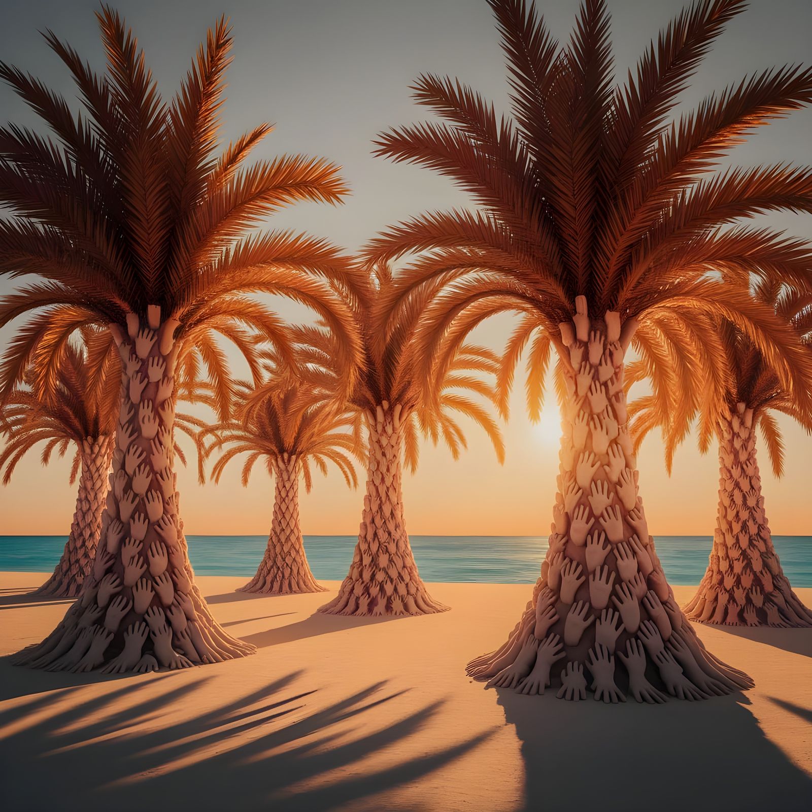 Surreal Palm Grove Formed by Waving Hands