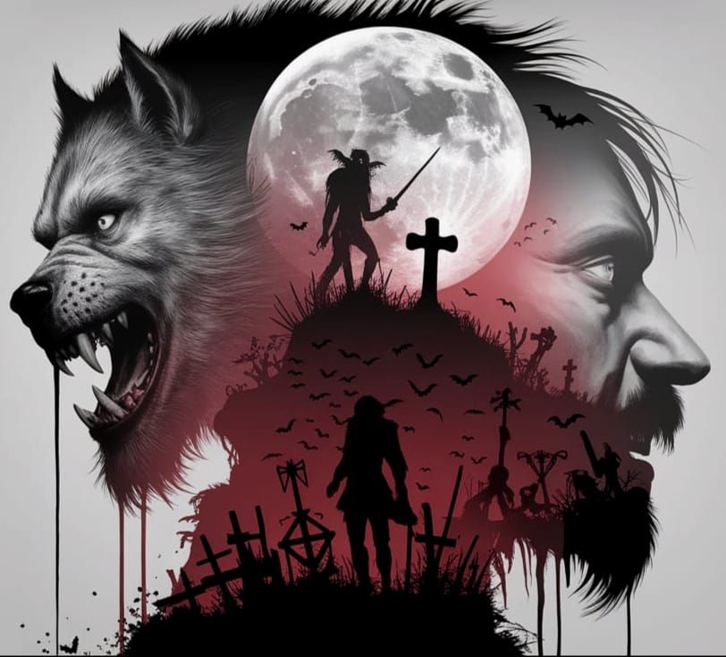 Eerie Creatures in Full Moon Silhouette Collage