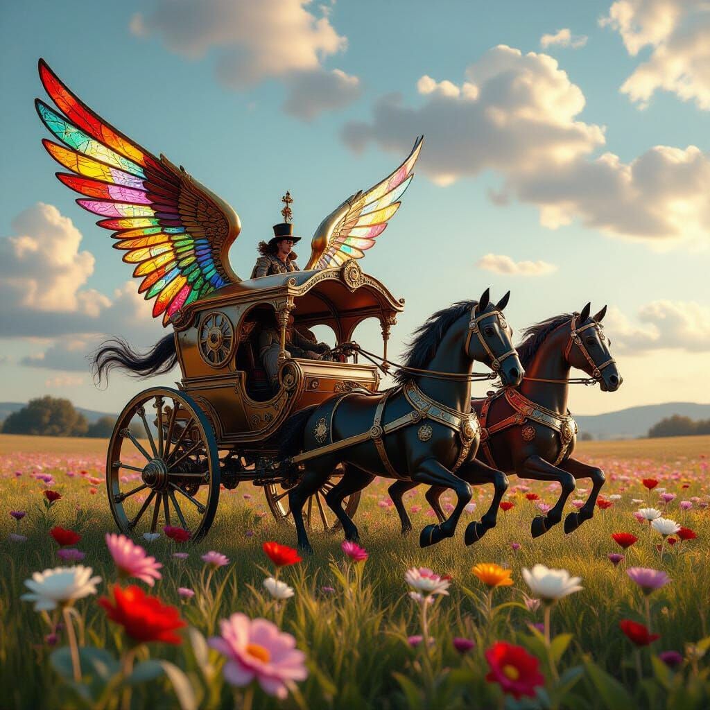 Steampunk Chariot Race Across Alien Flower Field