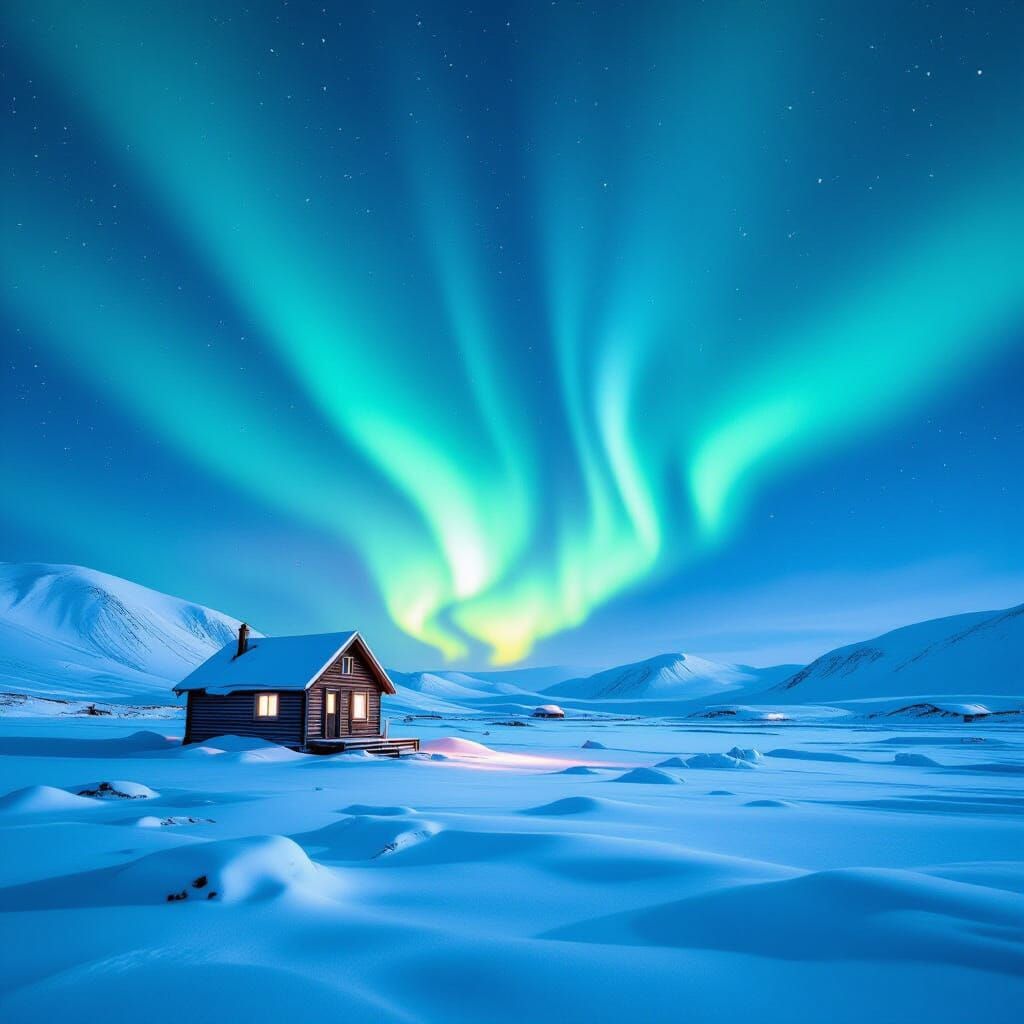 Arctic Cabin Under Ethereal Northern Lights