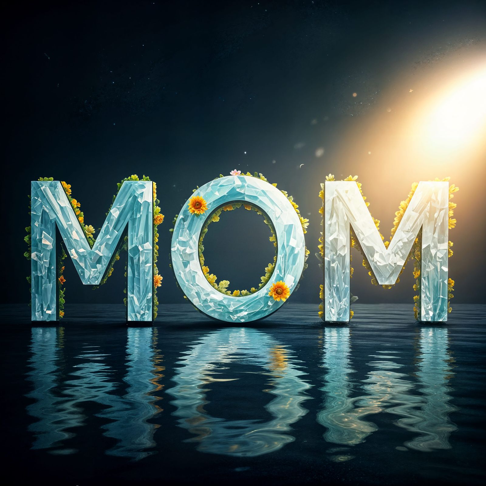 Crystalline Floral Word "MOM" in Vivid Colors