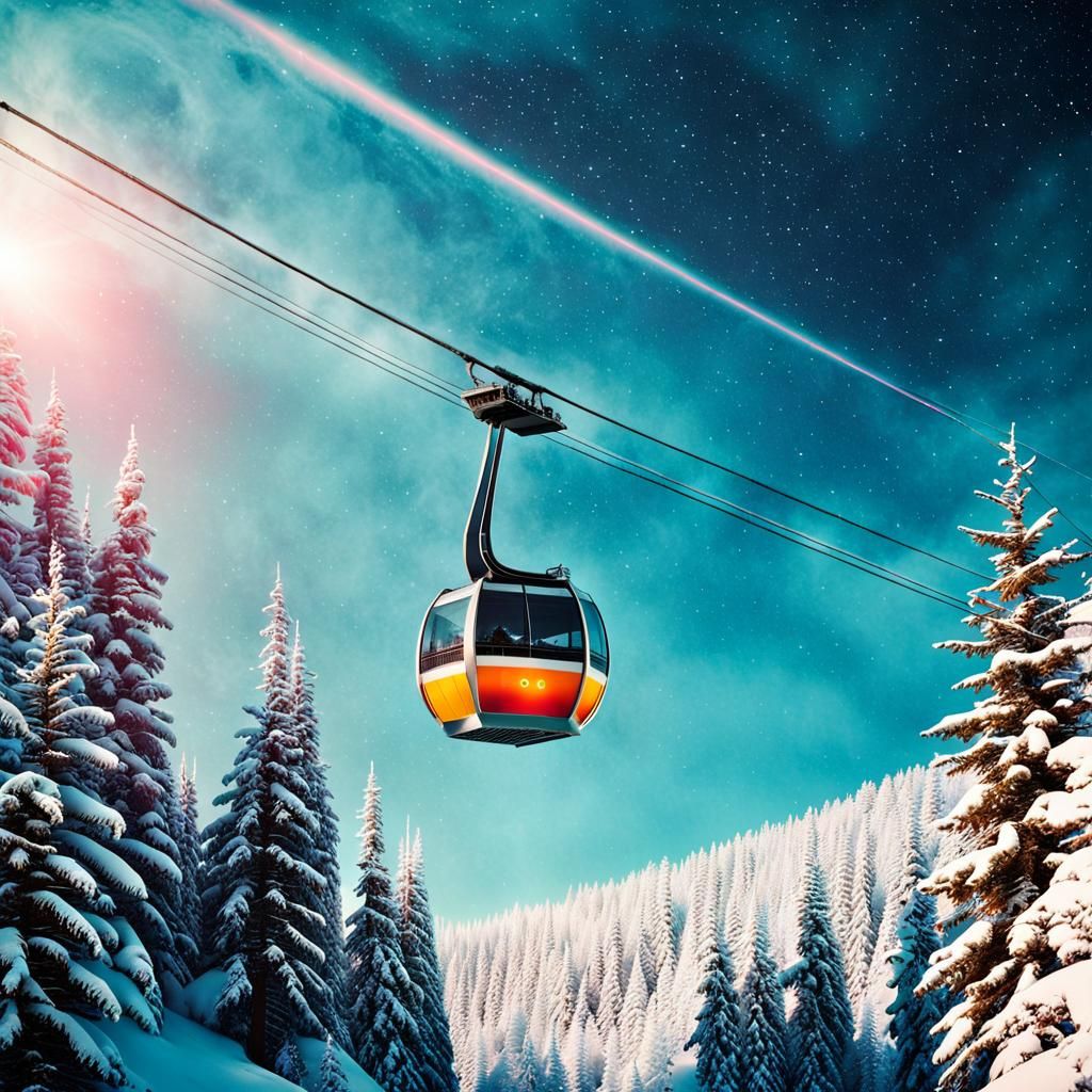 Surreal Sky Gondola in Retro Sci-Fi Landscape