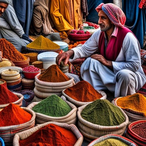 Middle Eastern Spice Market in Hyperrealism