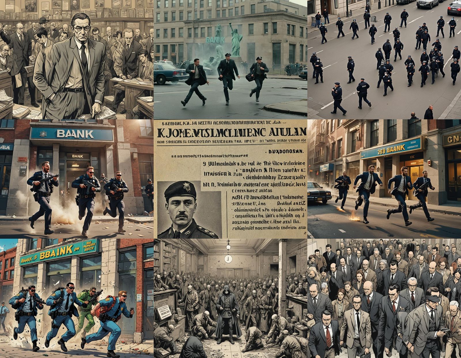 Bank Heist Escape with Liberty Statue Backdrop