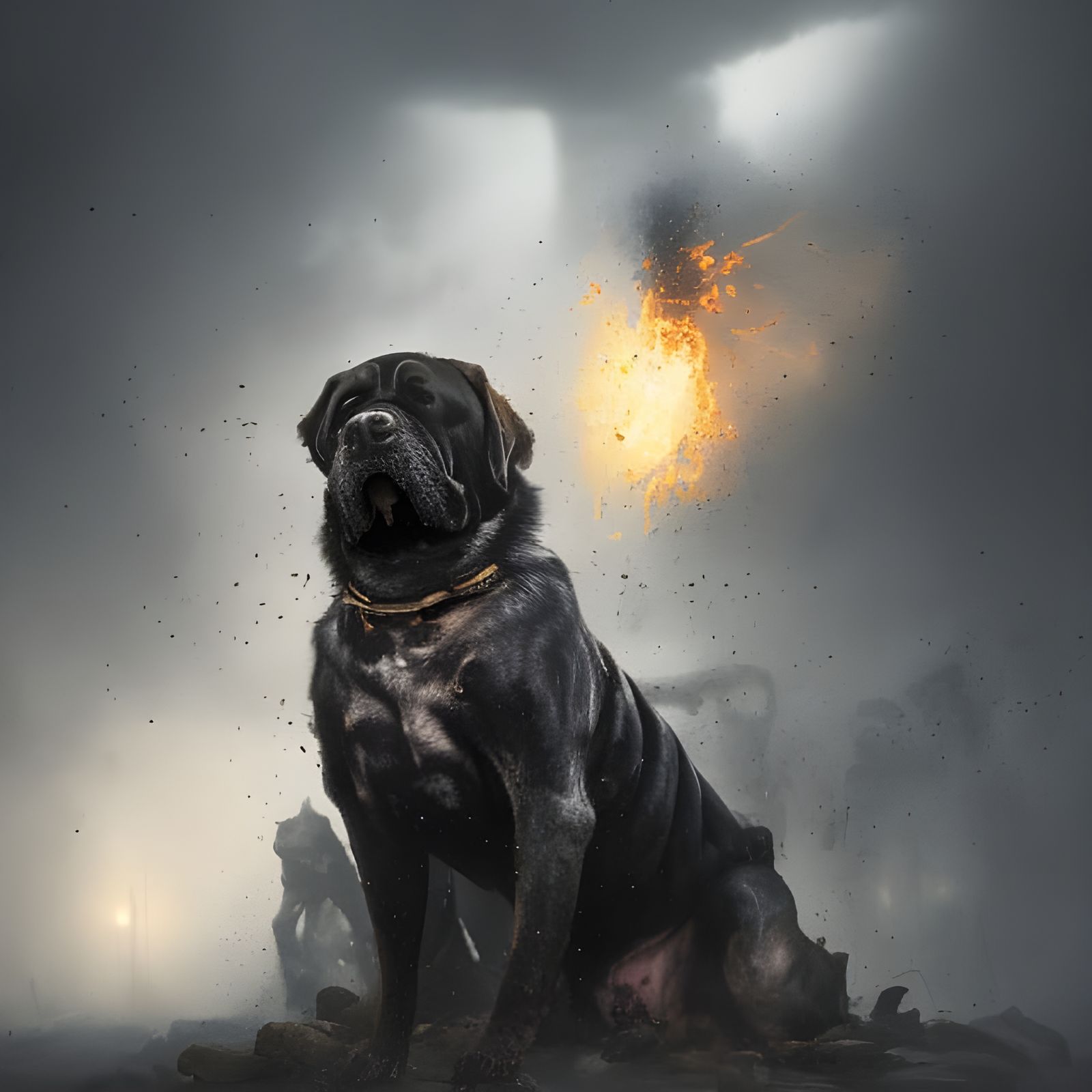 Santa Muerte Mastiff Dog in Dark Fantasy Style