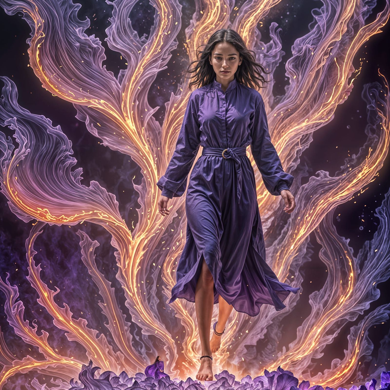 Woman in Violet Flame: Ethereal Violet Hues