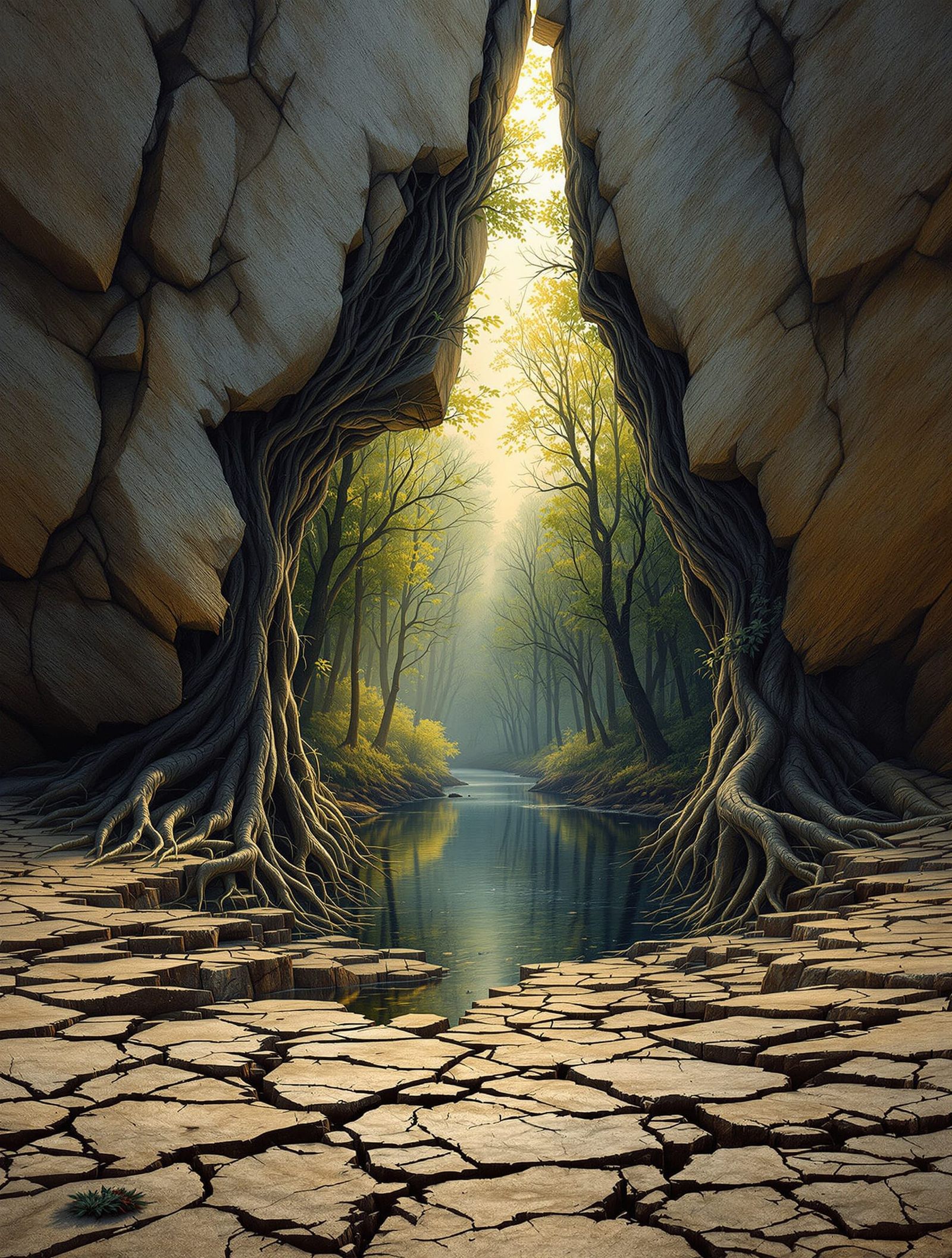 Surreal Landscape: Broken Wall Rock Formation with Hidden Fo...