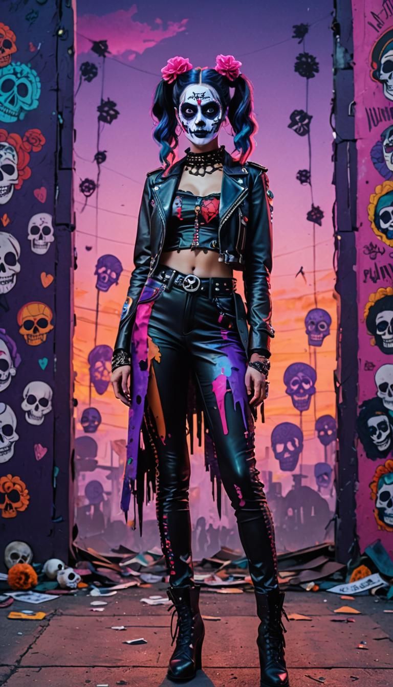 Glitch Art Portrait: Harley Quinn La Muerte Katrina