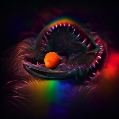 Creepy Orange with Sharp Teeth on Rainbow