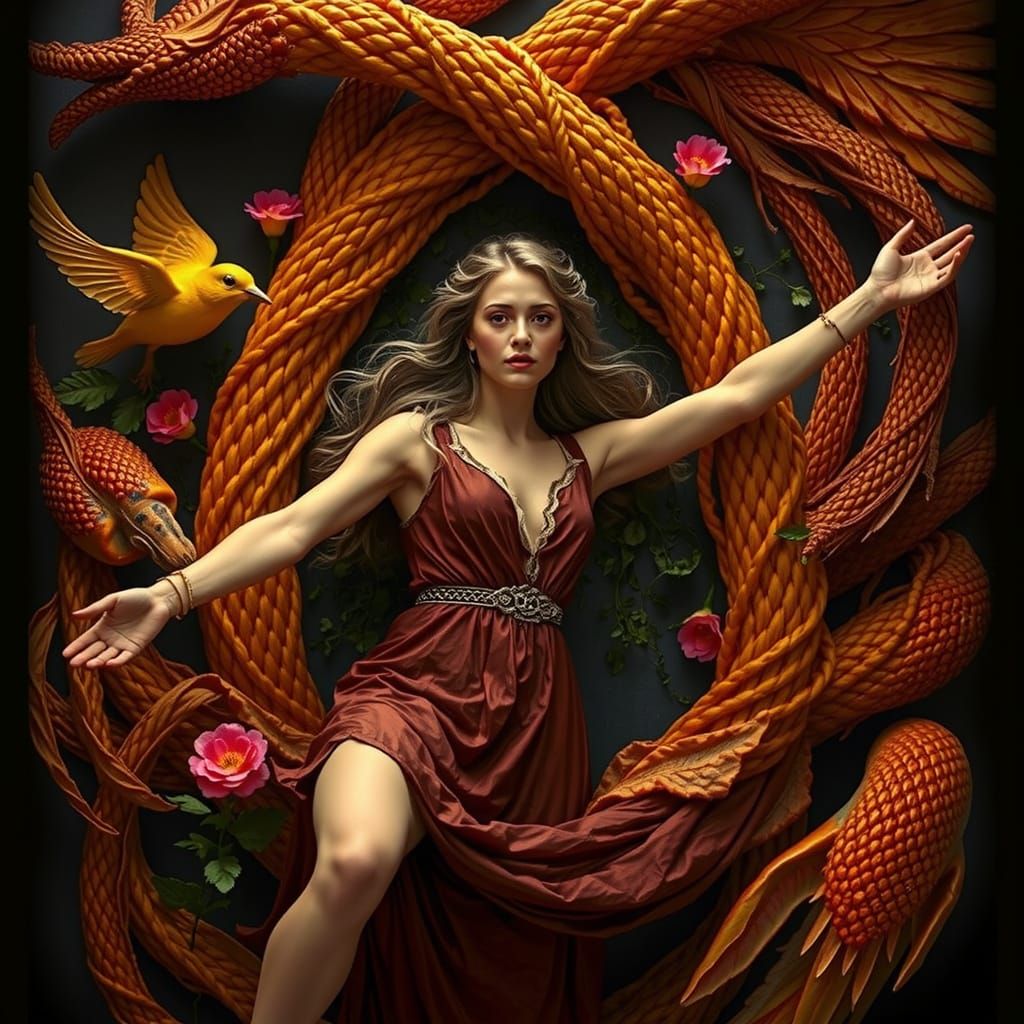 Yellow Dress in a Glorious Garden Landscape