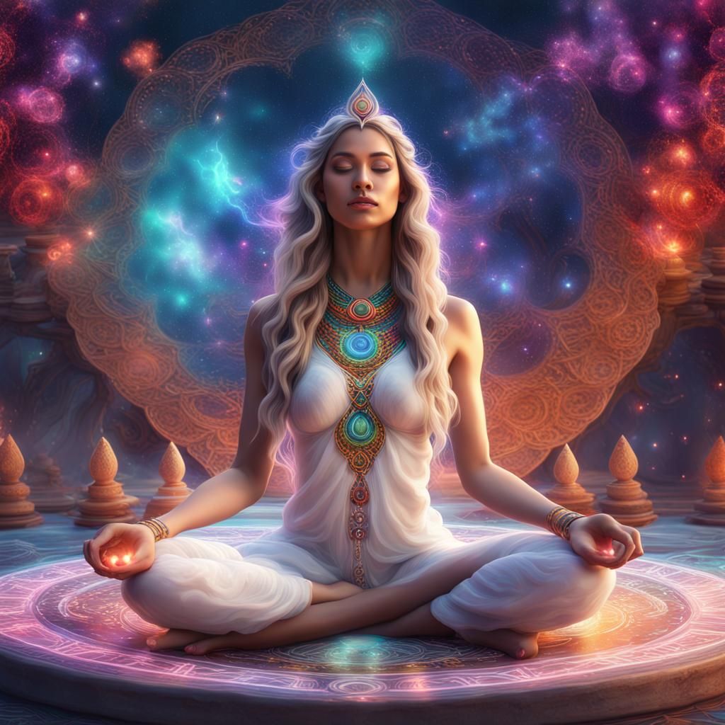 Goddess Meditating in Galaxy: Fantasy Concept Art