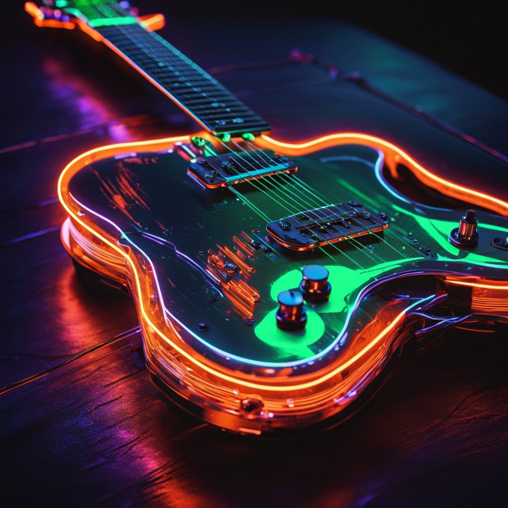 Neon Guitar in Synthwave Retro Style