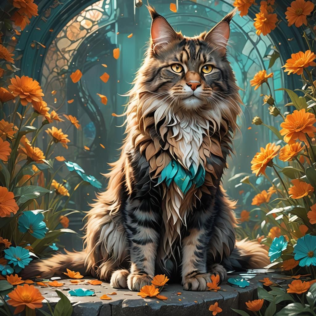Hyperdetailed Maine Coon Cat Concept Art