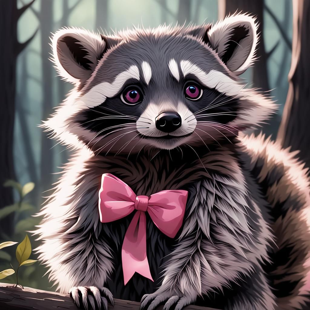 Animated Raccoon with Pink Bows