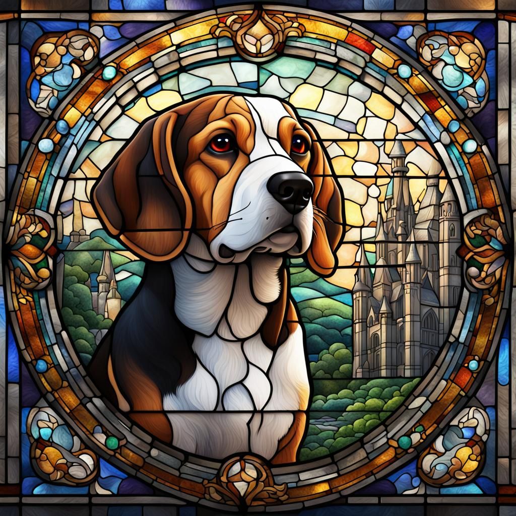 Stained Glass Beagle Bassett Hound Art