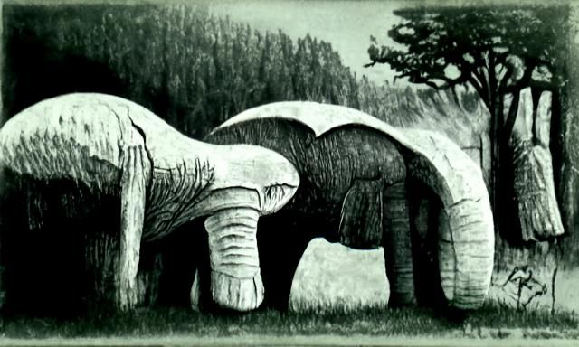 Elephant in Forest: John Kenn Mortensen Pencil Art