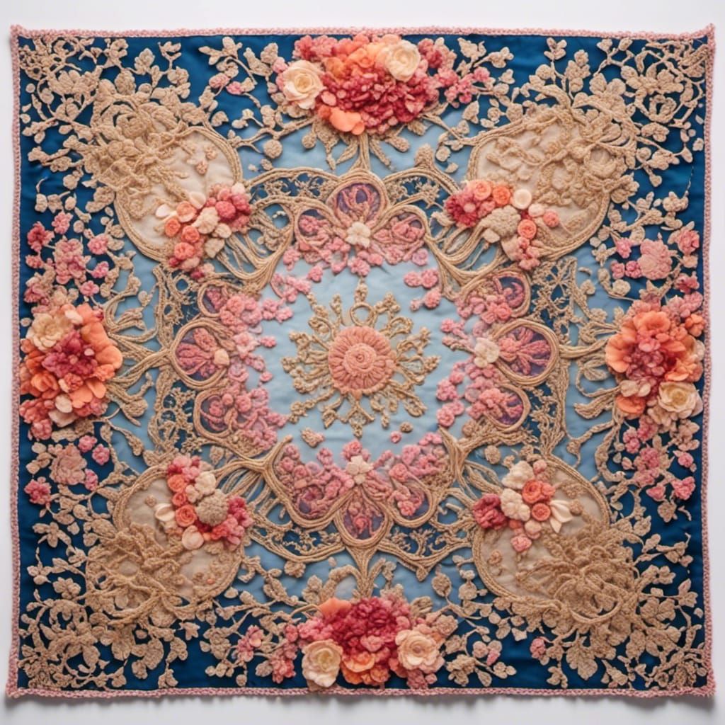 Ornate Textile Square in Embroidered Lace Style