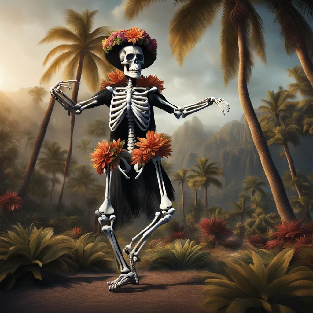 Detailed Skeleton Hula Dancer Matte Painting