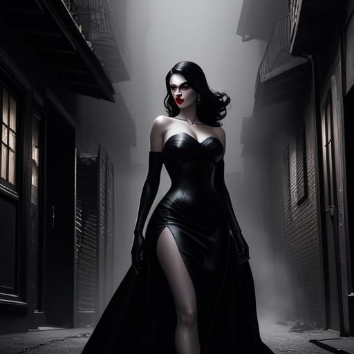 Femme Fatale in Shadowy Alley, Noir Style