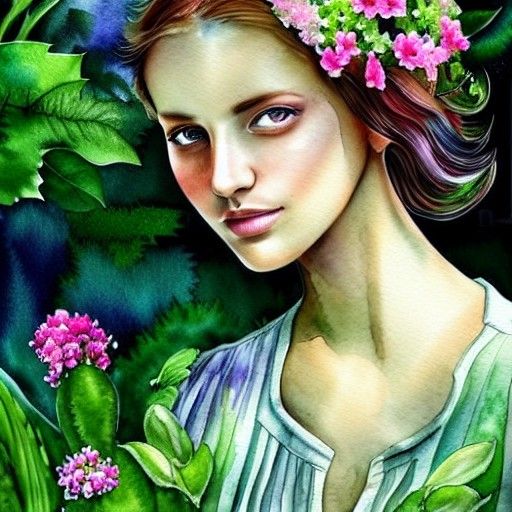 Watercolour Gardener in a Detailed Garden