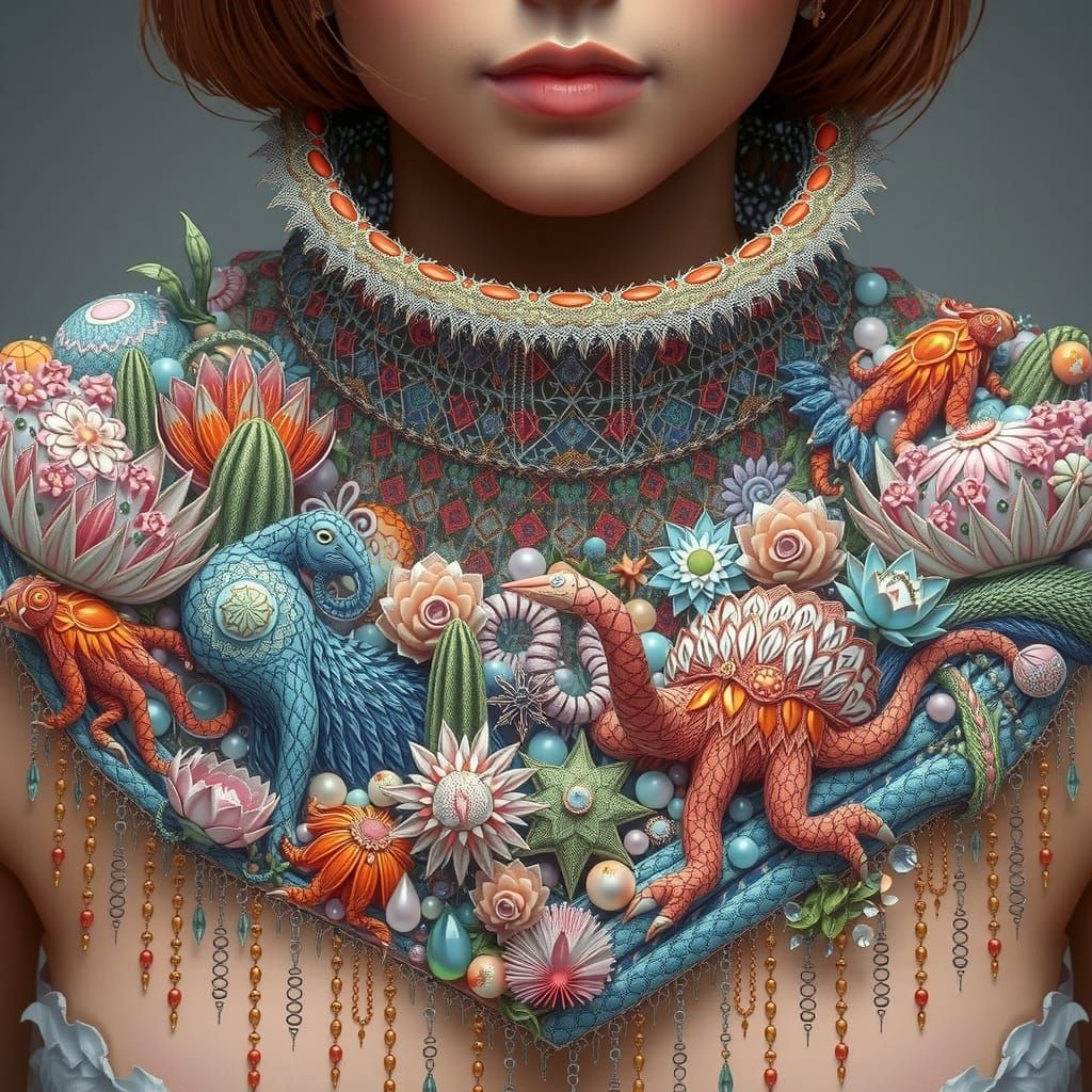 Dreamlike Fantasy Scene in Art Nouveau-Inspired Cyberpunk St...