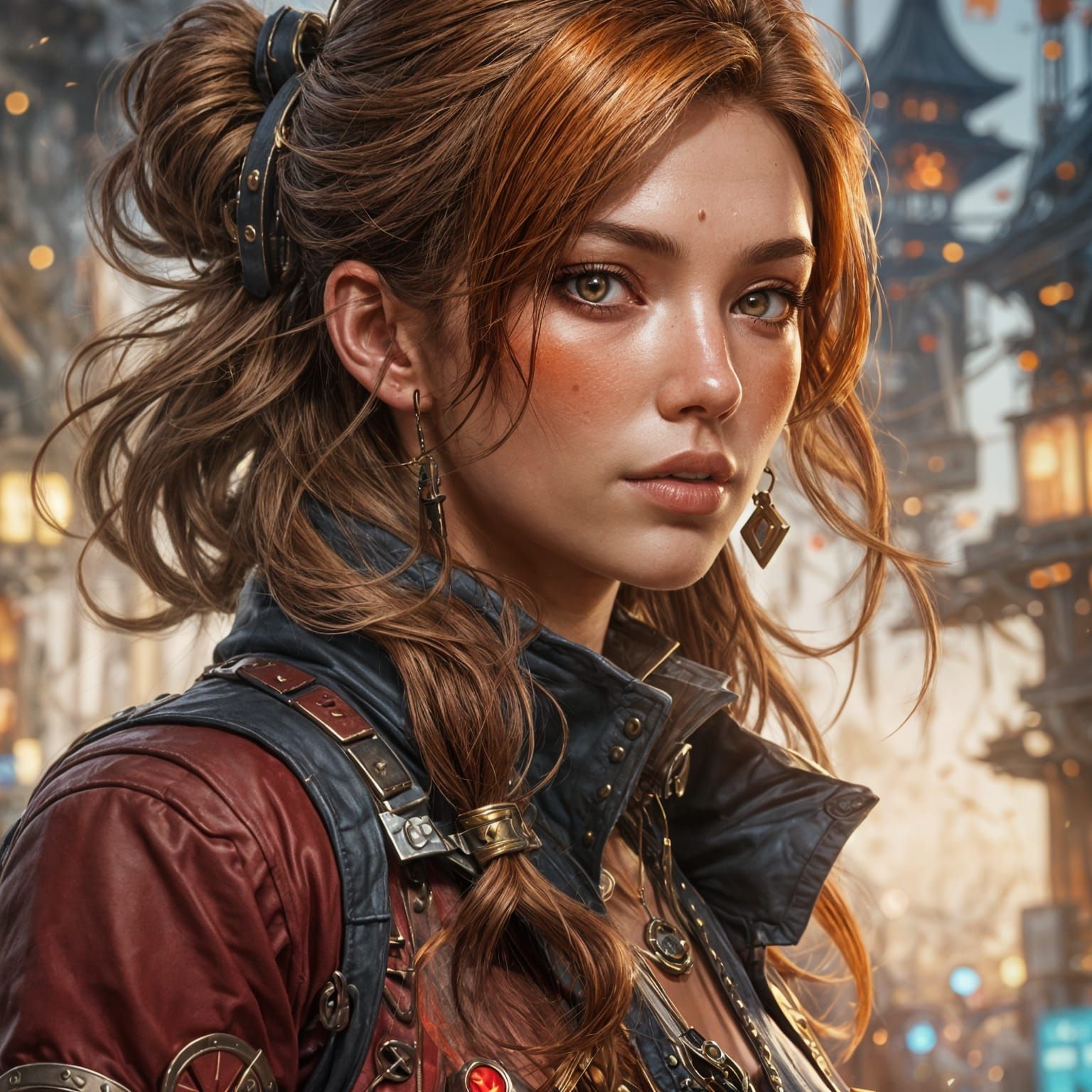 Honey Brown Hair with Shades of Red Highlights